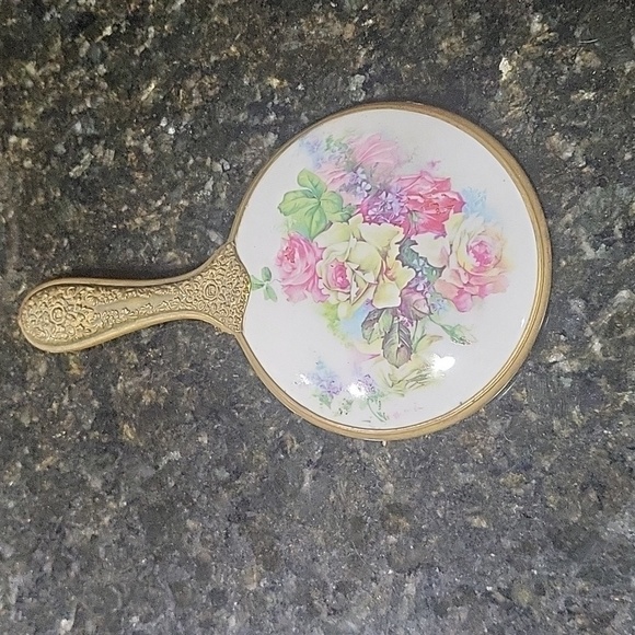 Accessories - Vintage Porcelain floral embellished handle handheld mirror